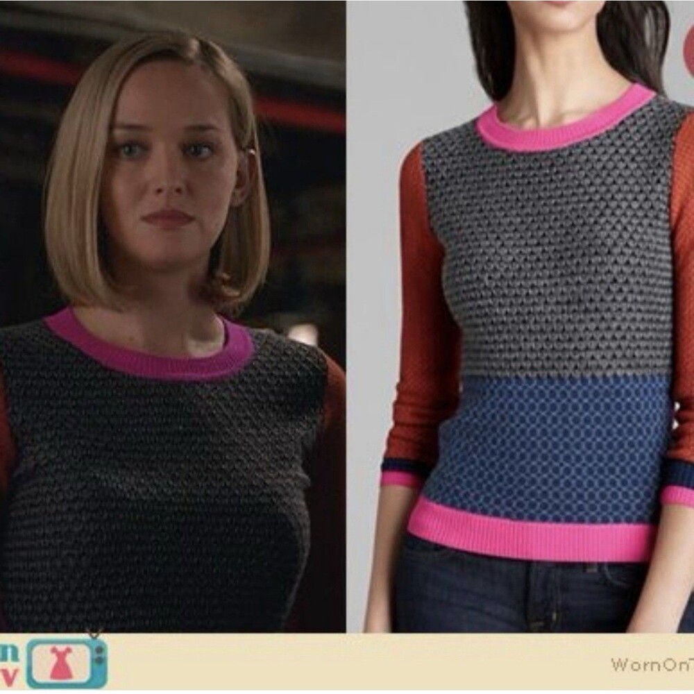 ASO DVF Diane von Furstenberg Fairlee Lambswool Sweater Knit Geometric Mod L